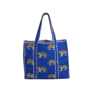 Blue Bohemian Style Eco-Friendly Lightweight Cotton Tote Bag with <b>Quilted</b> Design All Seasons Beach & Shopping Bag From Rajasthan - Product Image 3