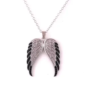 Black and White Diamond Angel Wings Pendant Necklace for Men and Women