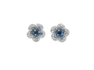 Blue <b>Sapphire</b> Flower Stud <b>Earrings</b> 925 Sterling gpld White Diamond Accents Elegant Jewelry Hypoallergenic Women Accessory - Product Image 4