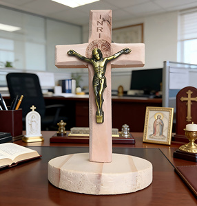 Jesus Ornament Catholic Decorations Cross <b>Wooden</b> Crucifix <b>Crafts</b> Religious for Gift Home Desk Decor FZCO-7093 Magnetic Base Secu - Product Image 1