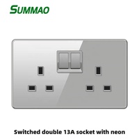 Panneau en verre trempé de haute qualité gris luxe double prises murales britanniques interrupteurs prise USB électrique nouveau design