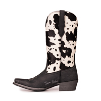 Botas Vaqueras de Cuero Genuino para Mujer, Botas Occidentales con Estampado de Vaca, Botas de Granjera Cómodas para Mujer, Zapatos de Trabajo
