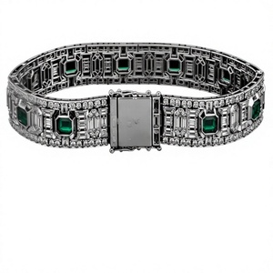 925 Sterling <b>Silver</b> <b>Bracelet</b> Emerald Cut Green Stone <b>Bangle</b> Round Brilliant Diamond Style Fine Jewelry - Product Image 4