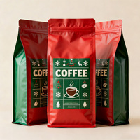 Emballage de café 250g, pochette à fond plat avec fermeture éclair, impression numérique personnalisée, design autoportant, fenêtre transparente