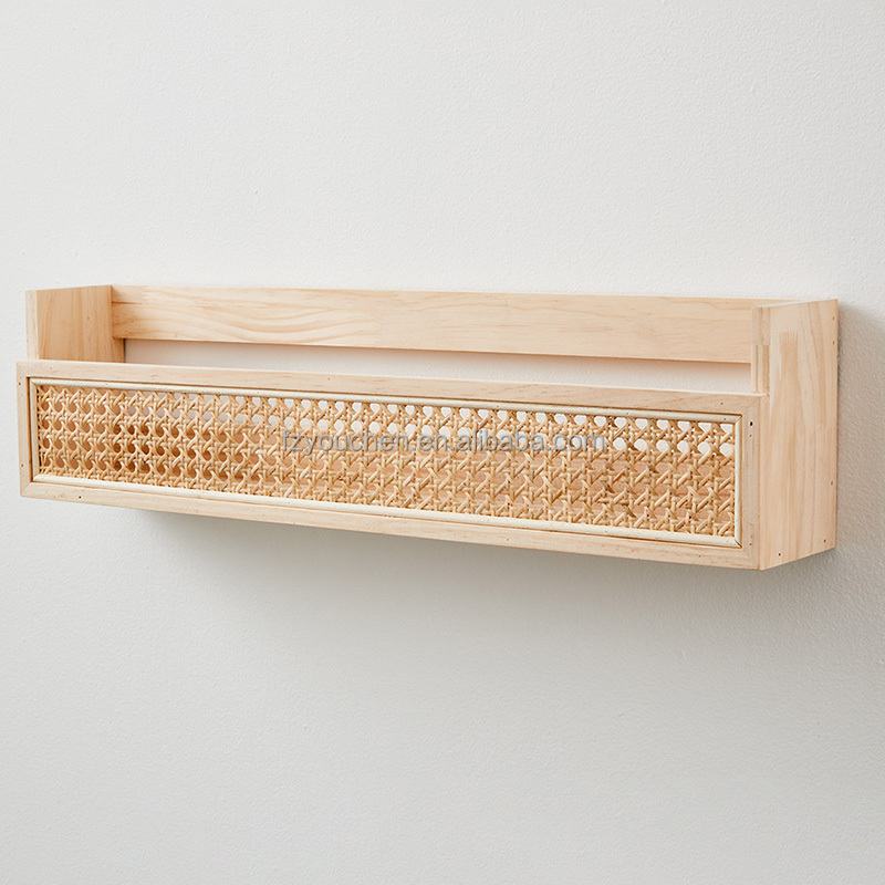 Decorative Wood Rattan Wall Display Shelves