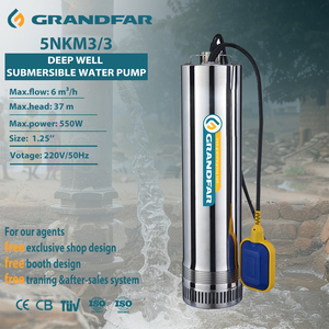 Pompe à eau submersible GRANDFAR 5NKm 0.75HP à haut débit en acier inoxydable pour l'irrigation agricole et les puits profonds 5NKm3/3 Débit élevé - Product Image 1