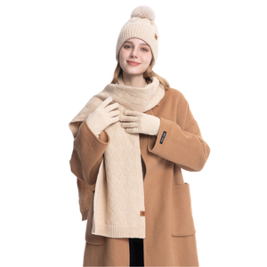 Ensemble bonnet, écharpe et gants en tricot thermique pour femme, avec cache-oreilles, pour le cyclisme et les activités de plein air par temps froid, impression en relief, vente en gros - Product Image 1