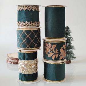 Tepi kawat pita dekorasi emas cetak beludru kustomisasi untuk paket hadiah dekorasi Natal - Product Image 2