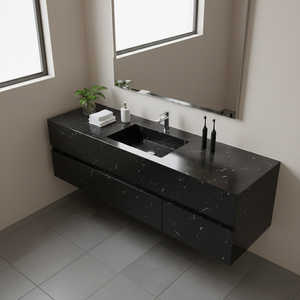 Custom Low Silica Calacatta <b>Black</b> <b>Marble</b> Style Artificial Quartz Stone <b>Kitchen</b> <b>Countertop</b> for Vanity Top Bathroom Cabinets - Product Image 3