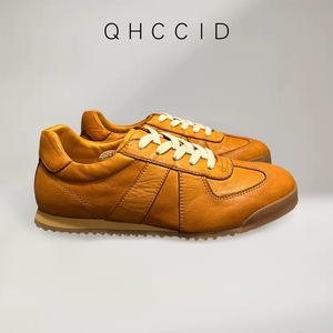 QHCCID Leather Casual Shoes Retro Brown Low <b>Heel</b> Lace-Up Men's Daily Wear - Product Image 4