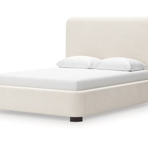 Cadre de lit en bois crème moderne avec tête de lit haute en tissu, panneau sculpté à la main, rembourrage élégant pour chambre à coucher - Product Image 2