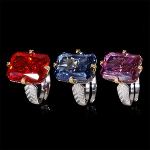 Bagues en cuivre plaqué or de haute qualité, écologiques, avec pierre rectangulaire en zircon rouge 15*20mm, pour un usage quotidien saisissant - Product Image 3
