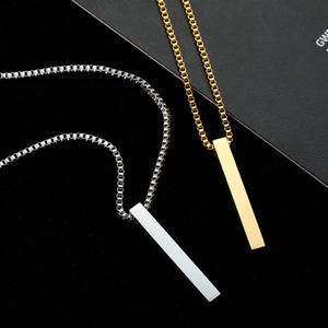 Collar con colgante de acero inoxidable grabable personalizado para hombres y mujeres, forma geométrica, letras cuadradas largas para regalo de aniversarios - Product Image 4