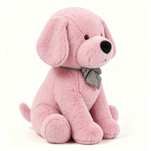 Peluche de chiot rose personnalisée - Animal en peluche doux et moelleux avec nœud à carreaux, jouet mignon pour enfants et crèches - Product Image 5