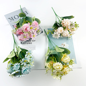 Bouquet de chrysanthèmes artificiels 32 cm, fleurs en soie, décoration de mariage en extérieur, bleu, violet, champagne, rose, blanc, arrangement de marguerites - Product Image 1