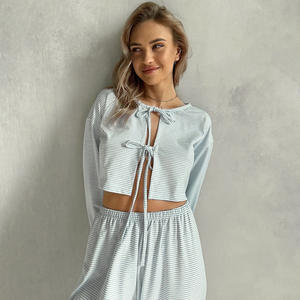 SMOOTH 女式家居睡衣长袍针织宽松开衫长袖长裤纯棉套装 - 舒适 - Product Image 1