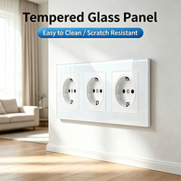 Prise murale standard européenne de type 3, série M, panneau en verre trempé, 16A 250V, triple prise électrique allemande Schuko