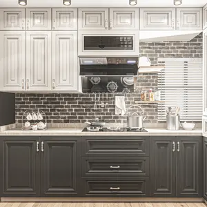 复古平包厨房黑白厨房橱柜用于凸起门板样式