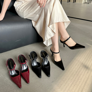 Sandalias de Tacón Alto con Punta en Pico, Estilo Europeo y Americano, Primavera/Verano 2024, Diseño Simple y Moderno, Color Sólido - Product Image 2