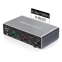Interface audio USB 192 kHz, carte son, prise en charge du microphone XLR, mélangeur audio de studio, alimentation fantôme 48 V, enregistrement de podcast