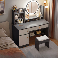 Coiffeuse de chambre moderne avec miroir éclairé, meuble de rangement pour maquillage écologique et durable pour maison de location