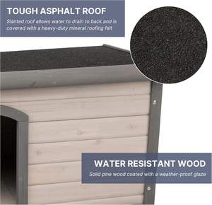 בית כלבים מסורתי חיצוני עם גגון עמיד למים, גג צירים, רגליים מתכווננות - מבנה עץ לשימוש בפטיו - Product Image 4