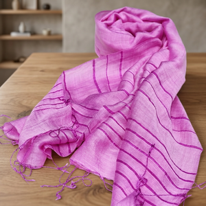 Foulard en soie vietnamienne de qualité supérieure longue écharpe pour femmes authentique peinture teinte unie pour la saison d'été 12% soie, 88% coton - Product Image 2