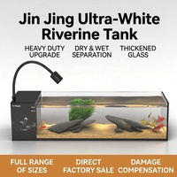 Akuarium Meja JSD Jinjing Ultra Clear Glass Stream dengan Filter Belakang, Pemisah Kering dan Basah, Lampu Sorot Fokus Variabel, dan Aquascape