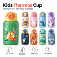 Gobelet isotherme pour enfants en acier inoxydable 316, 450 ml, à double paroi, thermos portable, design mignon pour l'école et les activités de plein air