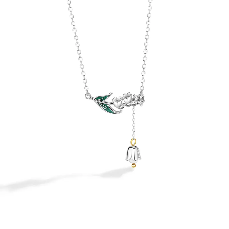 Lily Of The Valley Sterling Silver 925 Necklace For Female Niche Design Light Luxury Ins Wind Leaf Clavicle Chain Fringe Wind Ch