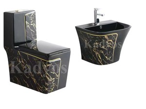 KD-19CTD Fancy hình vuông gốm Modular nhà vệ sinh và phòng tắm phong cách phương Tây màu đen đá cẩm thạch thiết kế một mảnh Nước Tủ quần áo - Product Image 2