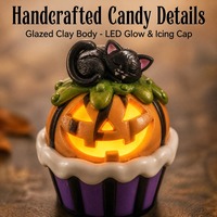 Figurine de cupcake d'Halloween personnalisée avec lumière LED, en pâte à modeler, bonbon effrayant, décoration de table vintage
