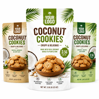 Sachet d'emballage personnalisé pour biscuits à la noix de coco, refermable, à fond plat, résistant à l'humidité, pour biscuits et snacks