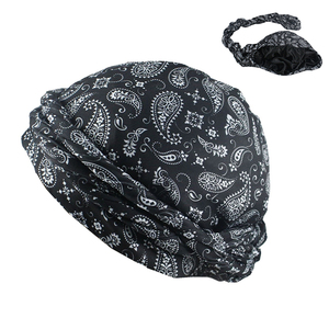 HZM-23179 Turban réglable doublé satin pour hommes et femmes, Durag, foulards pré-noués, bonnet Paisley Wave - Product Image 2