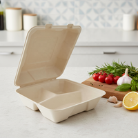 Boîte à clapet en bagasse personnalisée, compatible micro-ondes, 1/2/3 compartiments, biodégradable, naturelle ou blanche, pour plats à emporter