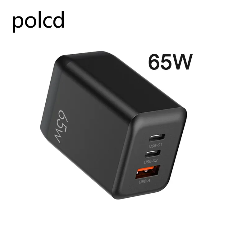 Polcd Gan 65W PD Wall Charger A+2C 3 Ports Tablet Laptop Portable Charger For Iphone Samsung