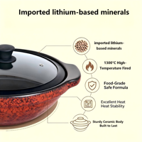 Casserole en céramique 4L à double usage (induction et flamme nue) avec couvercle en verre, écologique, compatible lave-vaisselle, style chinois