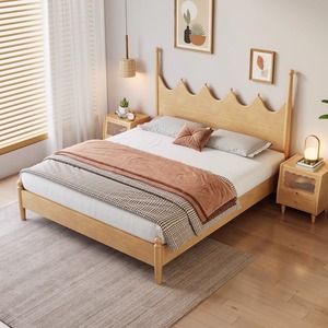 Lit double en bois massif nordique 1,35 m, cadre de lit plateforme, pour chambre principale, mobilier de maison - Product Image 2