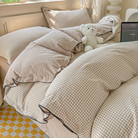 Housse de couette en coton lavé à carreaux vintage, certifiée OEKO-TEX, douce et respirante, taille Queen, ensemble de literie à volants
