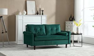 Sofá Chesterfield Tapizado en Terciopelo con Brazos Enrollados Clásicos, Dos Plazas, Patas de Madera Maciza, <span class=keywords><strong>Muebles</strong></span> Modernos de Lujo para Sala de Estar - Product Image 3