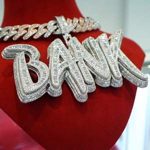 <span class=keywords><strong>Collier</strong></span> personnalisé avec nom Moissanite, pendentif de lettre Hip Hop glacé, bijoux en argent 925 VVS Moissante Diamond, cadeaux pour hommes - Product Image 3