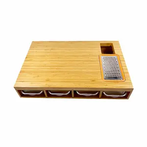 Деревянная разделочная доска для кухни с подносом, бамбуковые столовые приборы высокого качества, многофункциональная бамбуковая разделочная доска с контейнером