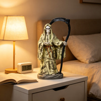Statue en résine du Grim Reaper avec billet de dollar, figurine squelette Santa Muerte, décoration de bureau pour Halloween, vente en gros