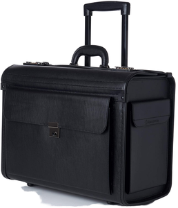 Genuine Leather High-quality 16" Spinner Trolley <b>Case</b> Lock Wheels Classic Aircraft Crew Business Package Black <b>Pilot</b> Luggage - Product Image 1