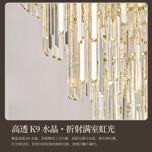 Lámpara de araña moderna de cristal para techos altos, sala de estar, pasillo, luz LED, forma redonda, cabezal único, iluminación interior de lujo para villas - Product Image 4