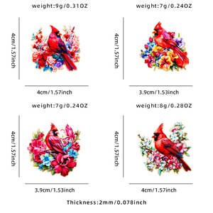 UV 印刷锌合金珐琅别针 - 鲜艳的红衣主教鸟艺术花卉创意设计徽章，适合日常装饰礼品，批量批发 - Product Image 2
