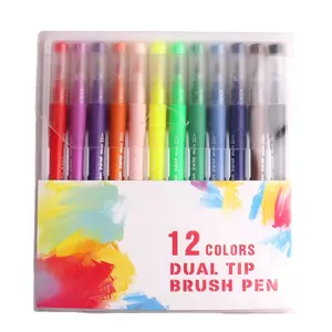 Interwell conjunto de caneta pincel de ponta dupla pm310, caneta de cor de água com 12 cores
