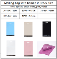 Sacs d'expédition en polyester A4 recyclé rose et bleu en stock, écologiques et transparents, pour vêtements, artisanat et autocollants