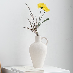 Ceramic White Flowers <strong>Vases</strong> Large <strong>Size</strong> Small-mouth Desktop Decoration <strong>Vase</strong> Simple Hand Made Stone <strong>Vase</strong> with Handle - Product Image 3