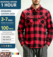 Kemeja Pria Bahan Katun Flanel Amerika, Kerah Tegak, Motif Garis Kotak-kotak, Lengan Panjang, Ukuran Besar, untuk Gaya Jalanan